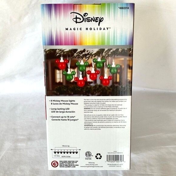 Disney Mickey Mouse Head Silhouette Holiday Christmas Lights Light String New - Picture 3 of 4